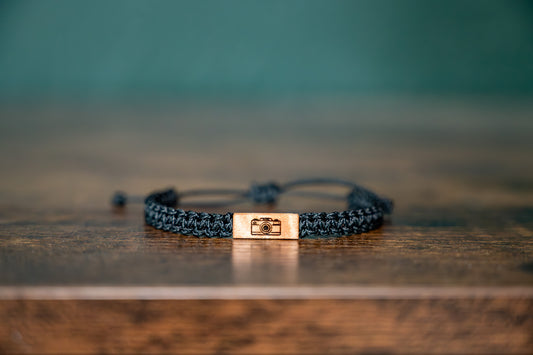 Vintage Camera Reclaimed Wood & Macramé Bracelet