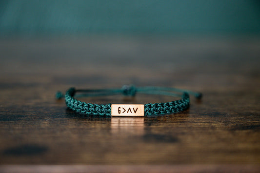 God is > Highs and Lows Reclaimed Wood & Macramé Bracelet