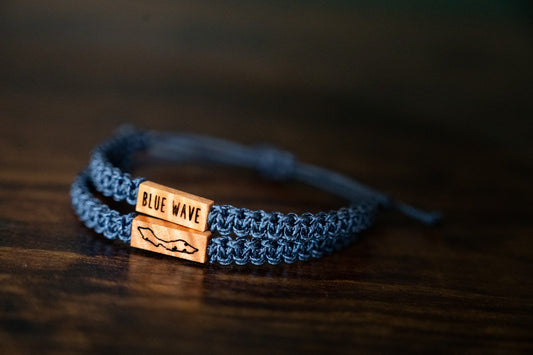 BLUE WAVE Reclaimed Wood & Macramé Bracelet