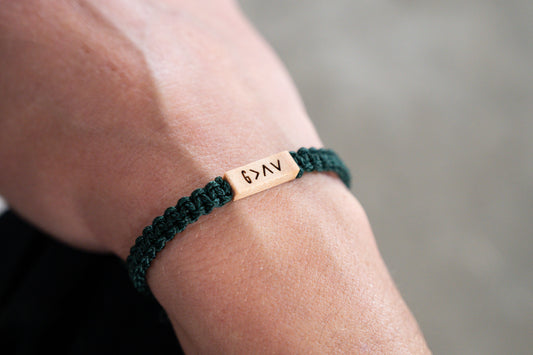 God is > Highs and Lows Reclaimed Wood & Macramé Bracelet