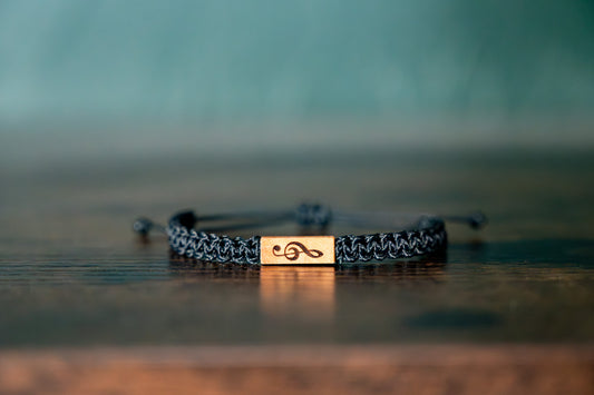 Treble Clef Reclaimed Wood & Macramé Bracelet