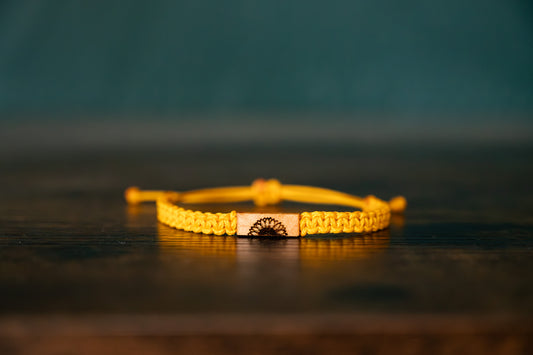 Sunflower Reclaimed Wood & Macramé Bracelet
