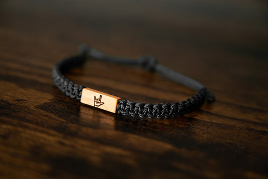 Sign Language I Love You Reclaimed Wood & Macramé Bracelet