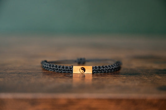Yin Yang Reclaimed Wood & Macramé Bracelet