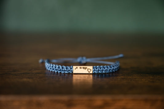 Hawaiian Islands Reclaimed Wood & Macramé Bracelet