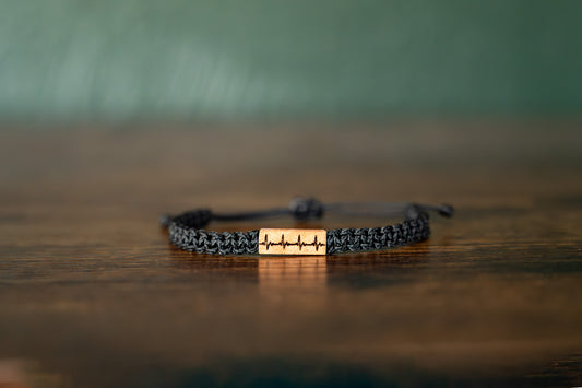 Heartbeat EKG Reclaimed Wood & Macramé Bracelet