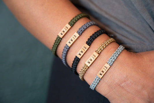 WWJD Reclaimed Wood & Macramé Christian Bracelet