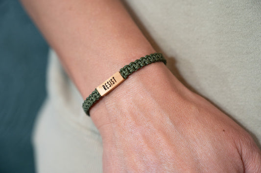 RESIST Reclaimed Wood & Macramé Bracelet
