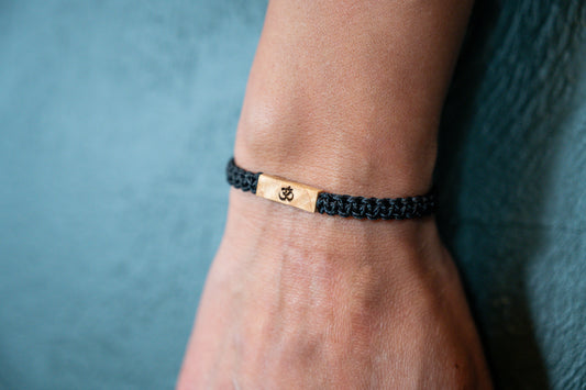 Om Symbol Reclaimed Wood & Macramé Bracelet
