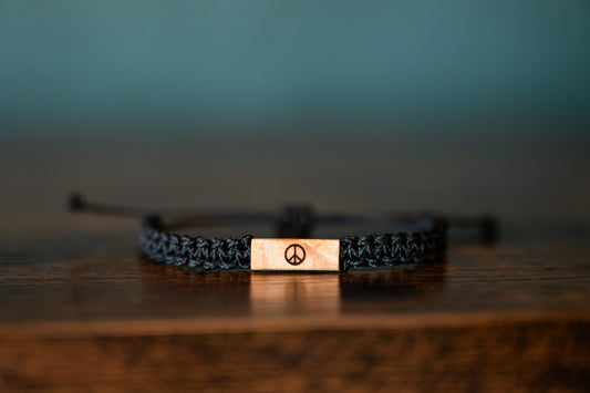 Peace Sign Wood & Macramé Bracelet
