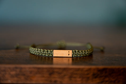 Semicolon Reclaimed Wood & Macramé Bracelet
