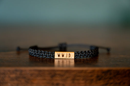 WWJD Reclaimed Wood & Macramé Christian Bracelet