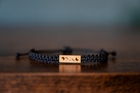 Solar Eclipse Reclaimed Wood & Macramé Bracelet