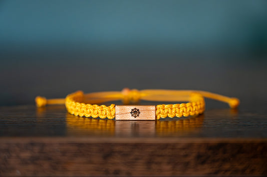 Dharmachakra Reclaimed Wood & Macramé Bracelet