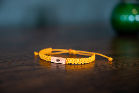 Dharmachakra Reclaimed Wood & Macramé Bracelet