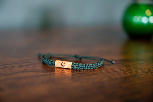 Islam Reclaimed Wood & Macramé Crescent Moon & Star Bracelet