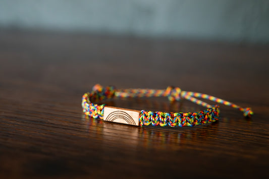Rainbow Reclaimed Wood & Macramé Bracelet