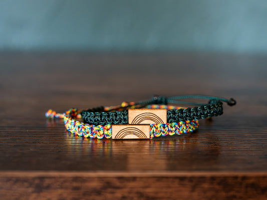 Rainbow Reclaimed Wood & Macramé Bracelet